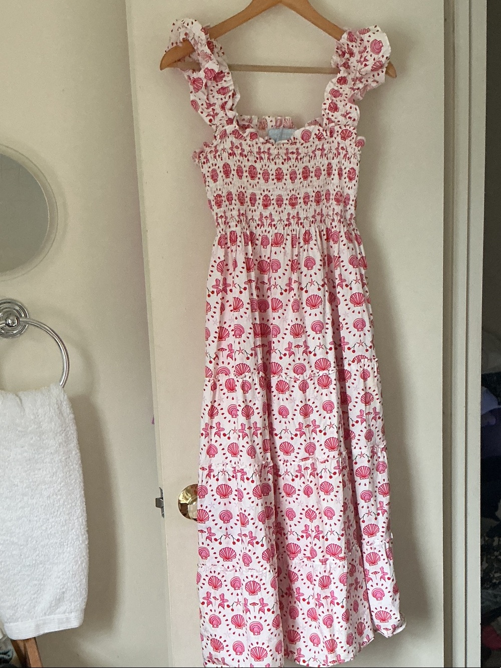 HILL HOUSE THE NAP DRESS Pink Shell-Print Smocked Sundress